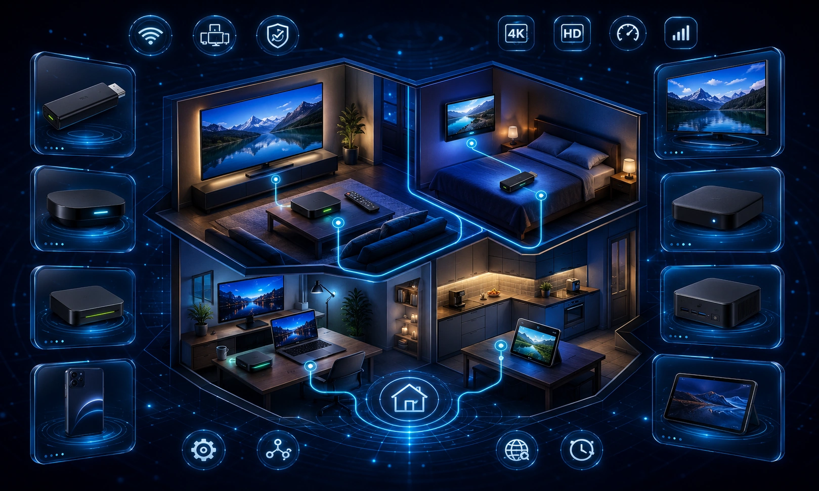 Illustration comparing streaming devices for choosing the right IPTV setup in each room