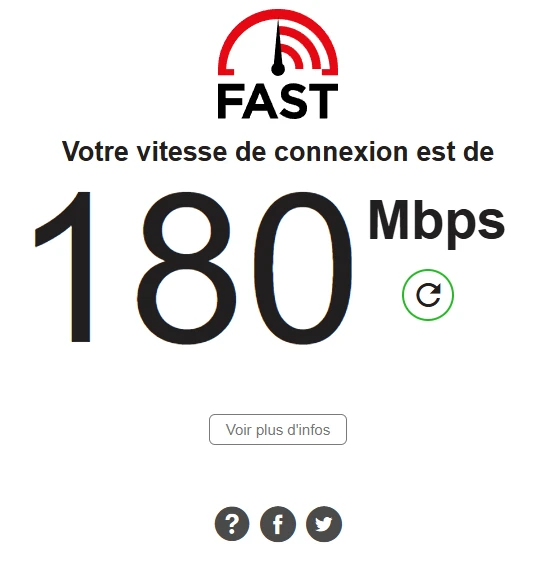 Fast.com speed test showing 180 Mbps before enabling a VPN