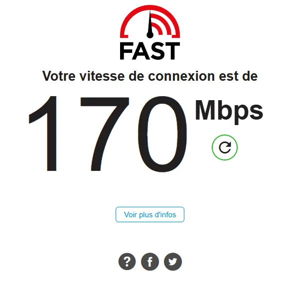 Fast.com speed test showing 170 Mbps while using a VPN