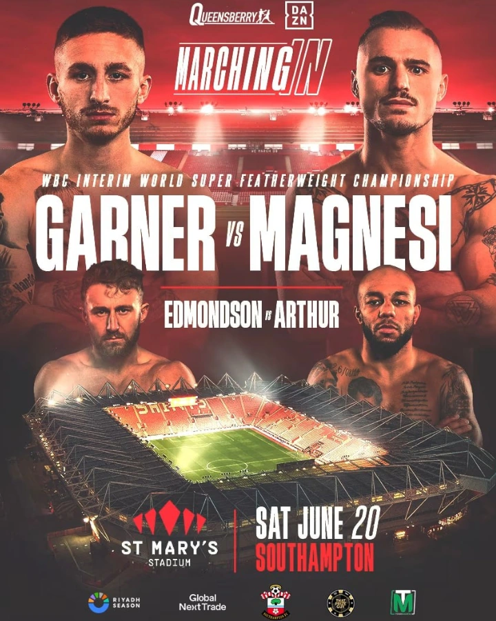 Garner versus Magnesi boxing event poster with four fighters and match details